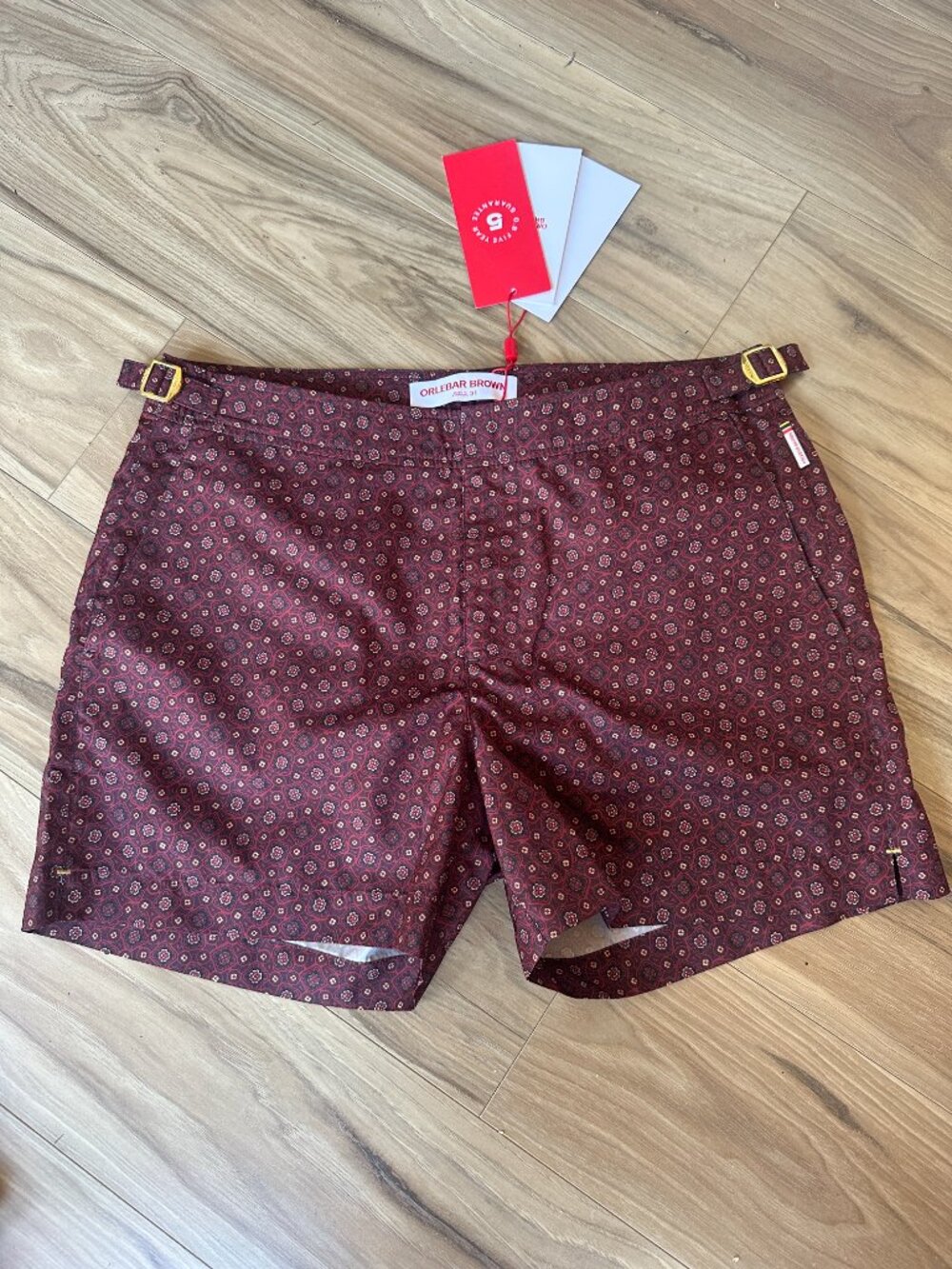 Orlebar Brown swim shorts - dark ruby pattern. 31" NWT